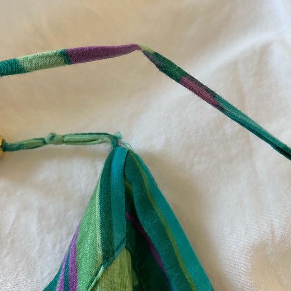 Guess Green & Purple Floral Tropical Mini Dress Stripe Smock V-Neck Sz 7 junior. - Picture 5 of 6